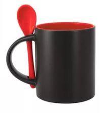 TAZA MAGICA CON COLOR INTERIOR ROJO Y CUCHARITA